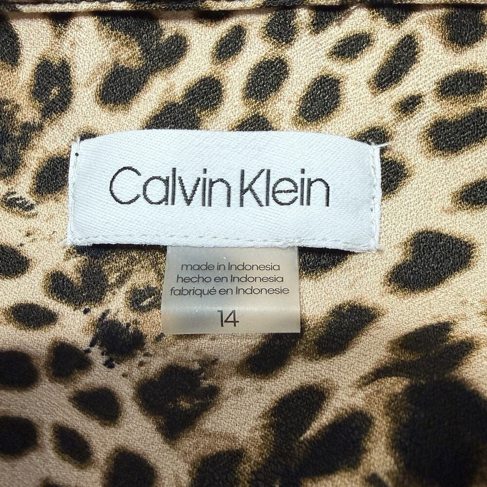 Calvin Klein Leopard Print Shirt Dress Women’s Size 14 Belted Tie Sleeves NEW - Picture 7 of 12